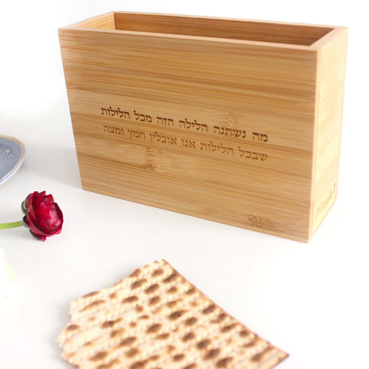 Mickala Design Matzah Plates Engraved Upright Wood Matzah Holder by Mickala Designs