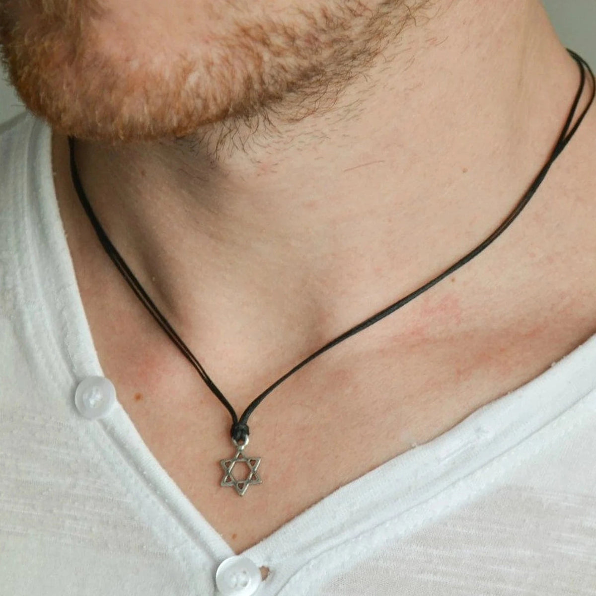 Shani and Adi Jewelry - Silver Magen David Necklace on Black Cord - ModernTribe