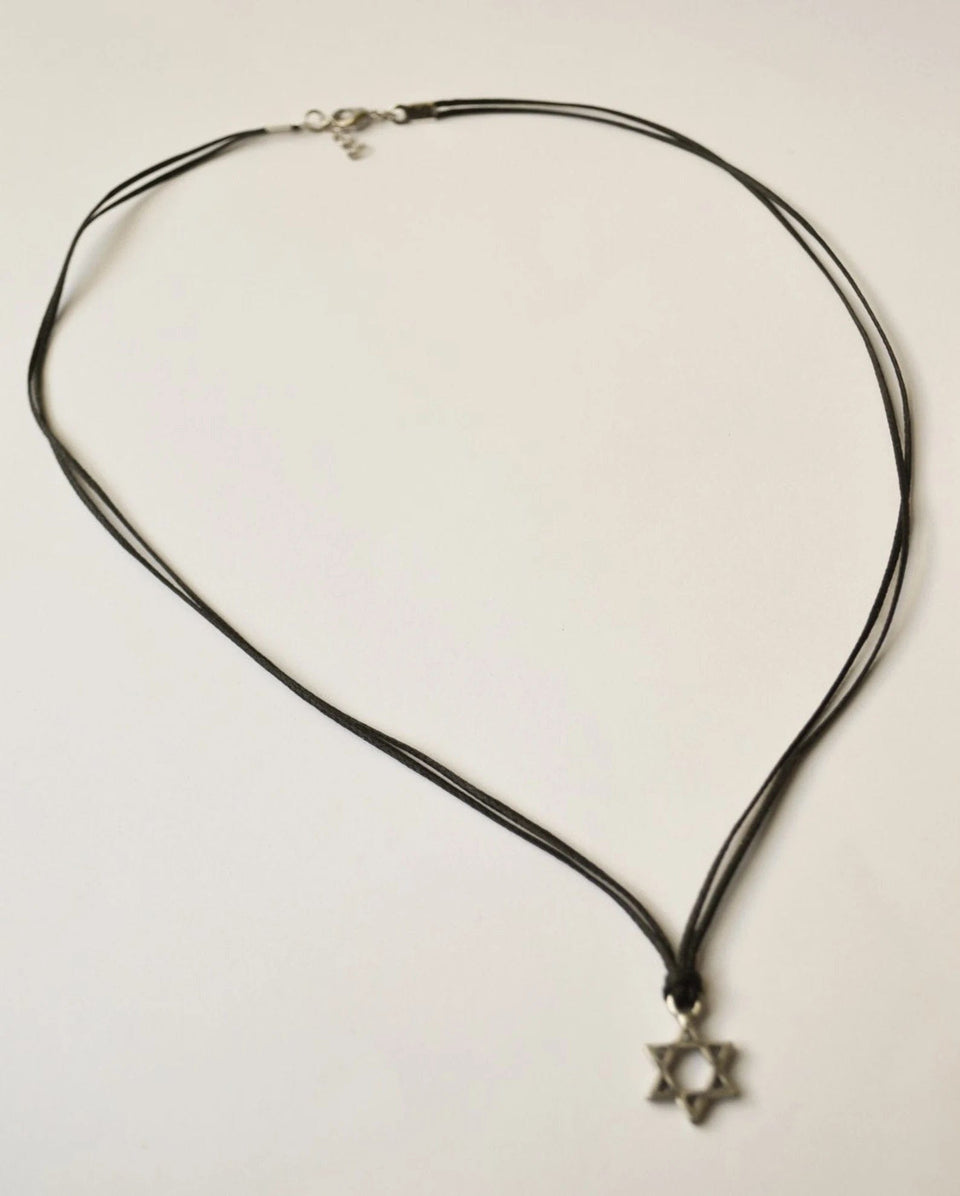 Shani and Adi Jewelry - Silver Magen David Necklace on Black Cord - ModernTribe