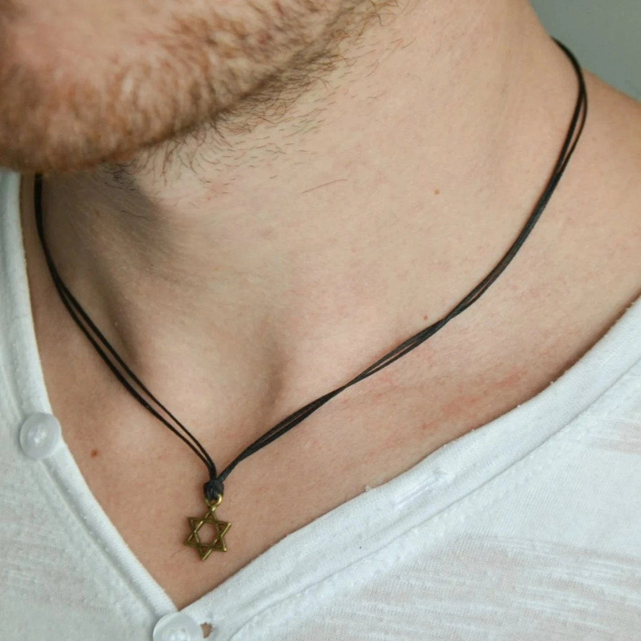 Shani and Adi Jewelry Necklaces Bronze Magen David Necklace on Black Cord