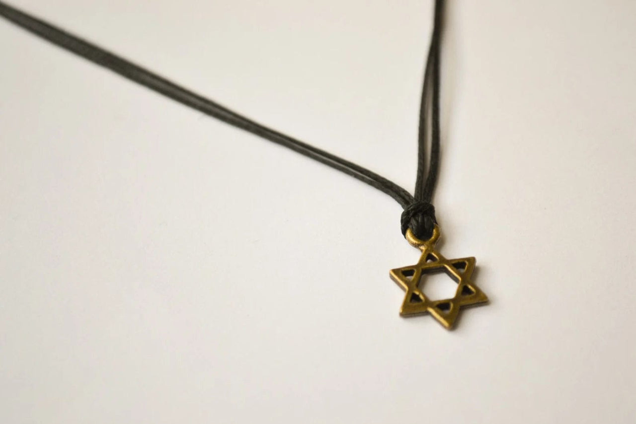 Shani and Adi Jewelry - Brass Magen David Necklace on Black Cord - ModernTribe