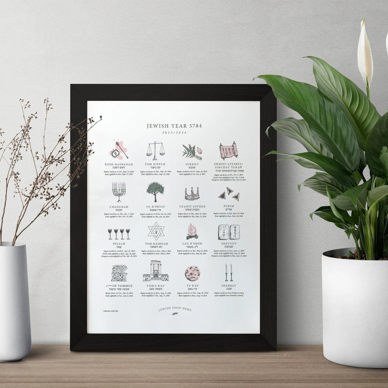 Jewish Food Hero - Jewish Holiday Calendar Print 5784 (2023 - 2024) - Frame Not Included - ModernTribe