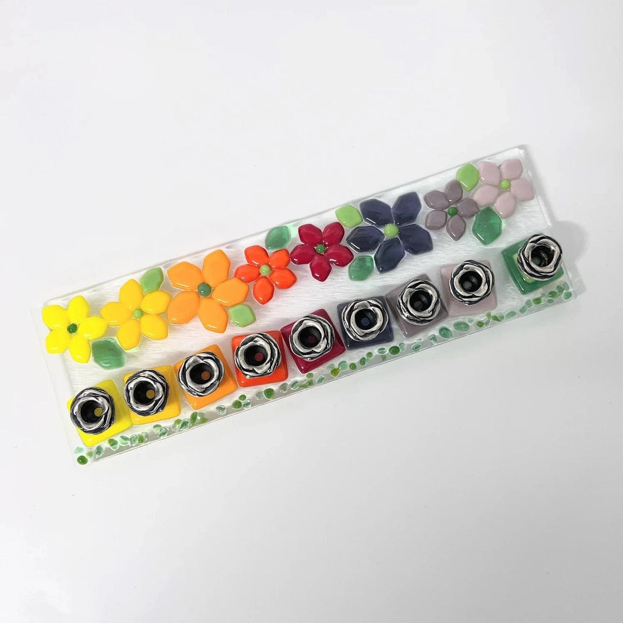 Shevi B Glass Creations - Rainbow Floral Fused Glass Menorah - ModernTribe