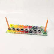 Shevi B Glass Creations Menorahs Rainbow Floral Fused Glass Menorah