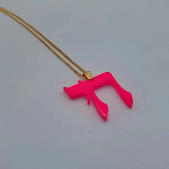 Hebrew Chai Necklace - Neon Pink