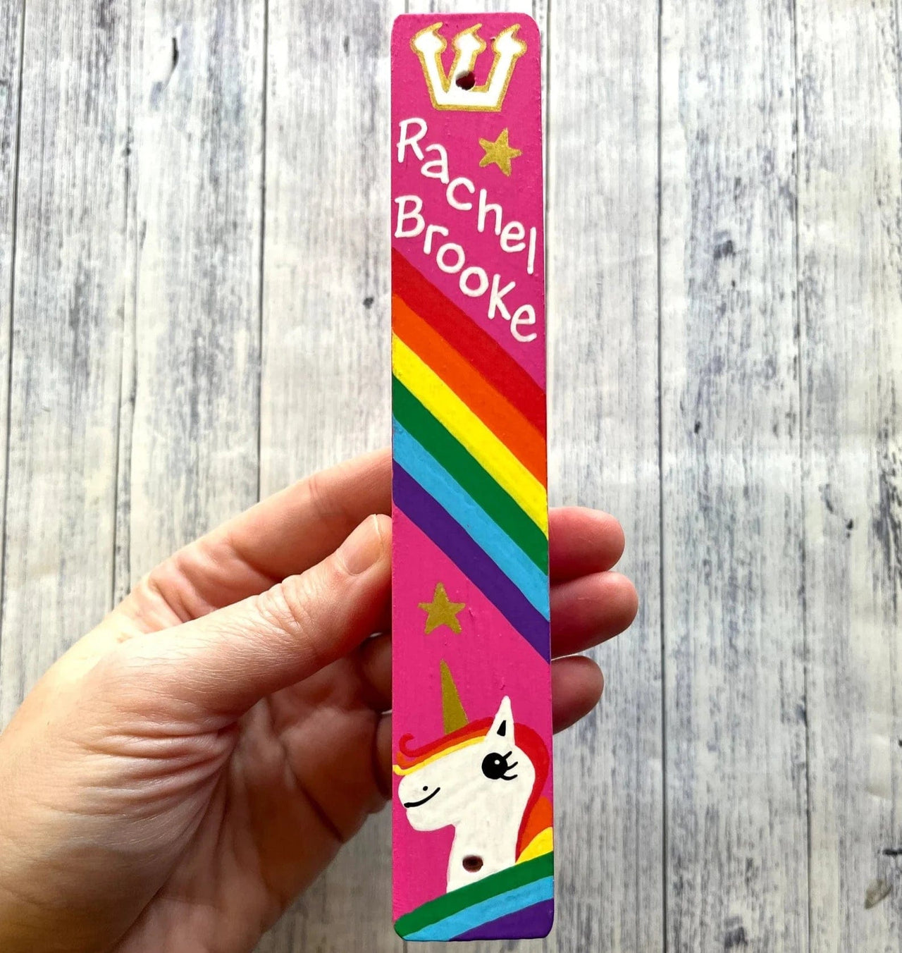 Lea Joelle Handmade Mezuzahs Personalized Rainbow Unicorn Mezuzah - Bright Pink