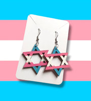 Eclectic Judaica Earrings Wooden Trans Flag Star of David Earrings