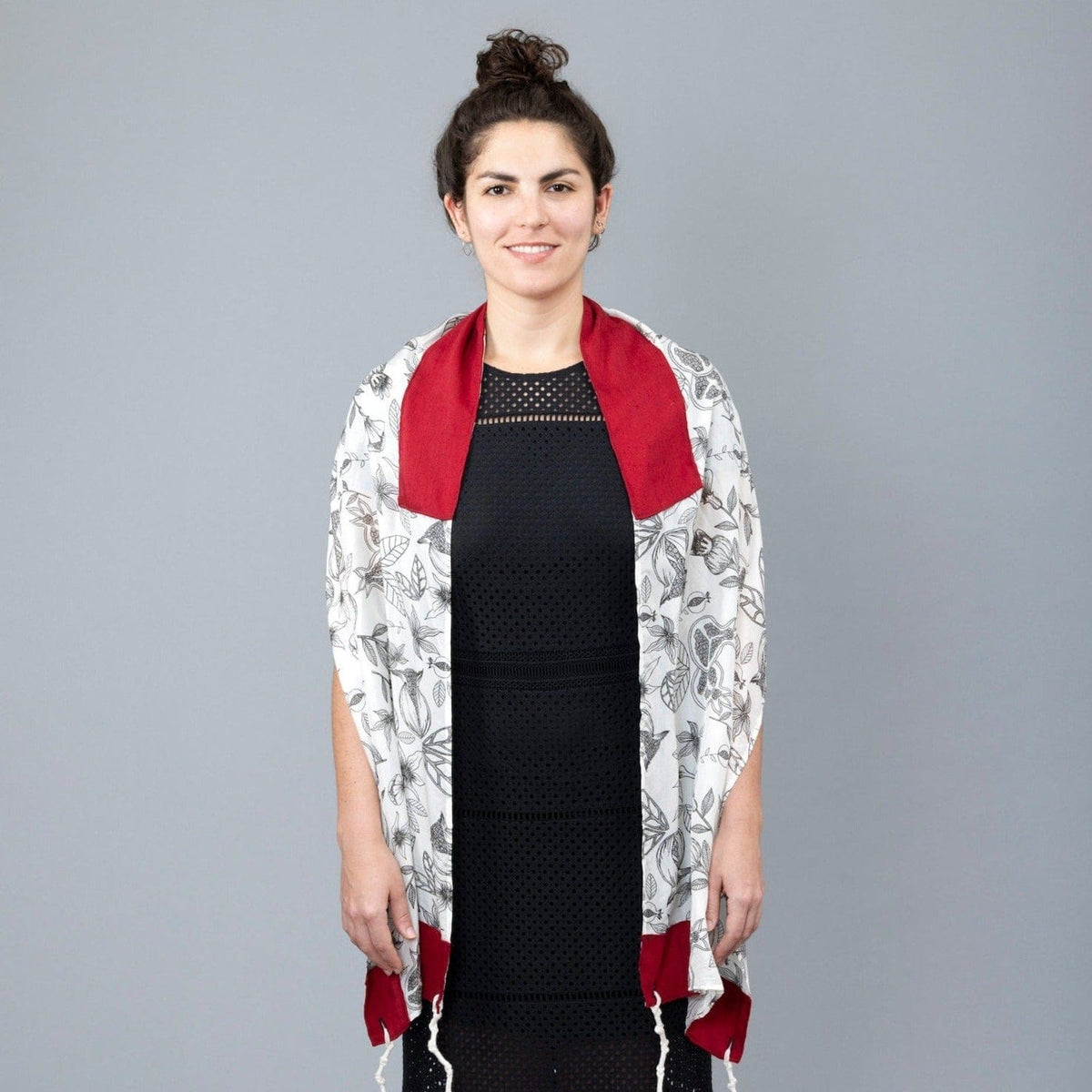 Elly Bovarnick Studios - Black and White Pomegranates Silk Habotai Tallit - ModernTribe