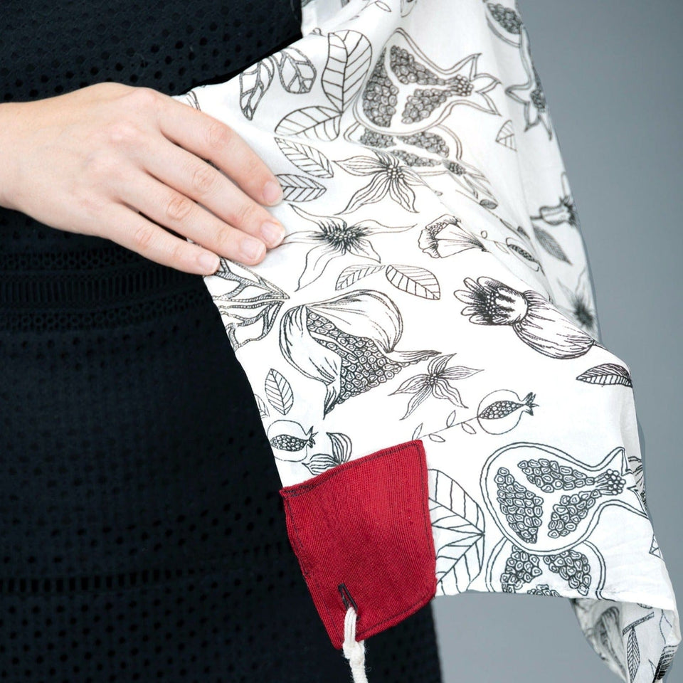 Elly Bovarnick Studios - Black and White Pomegranates Silk Habotai Tallit - ModernTribe