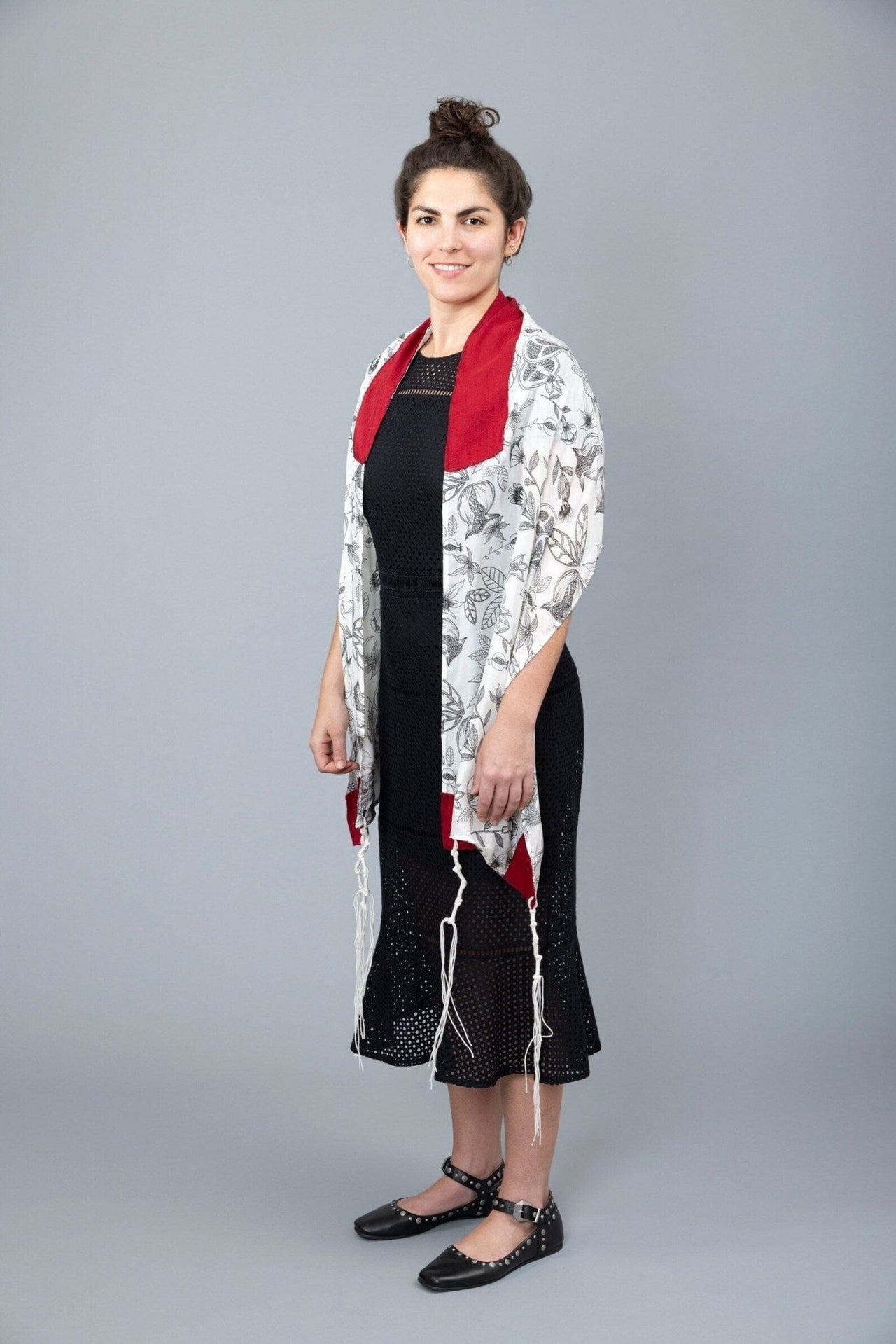 Elly Bovarnick Studios - Black and White Pomegranates Silk Habotai Tallit - ModernTribe