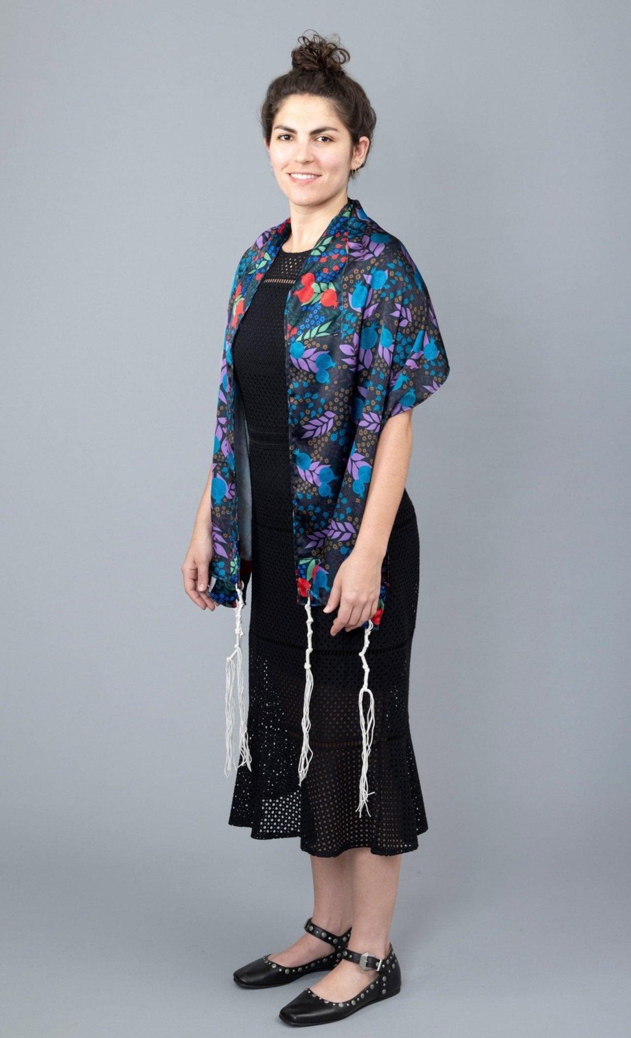 Elly Bovarnick Studios - Dark Purple and Red Pomegranate Satin Tallit - ModernTribe