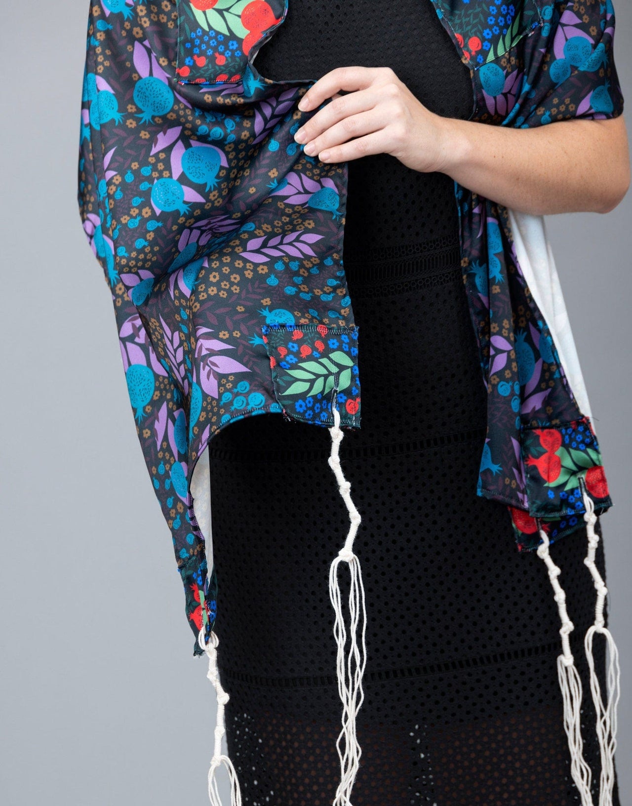 Elly Bovarnick Studios - Dark Purple and Red Pomegranate Satin Tallit - ModernTribe