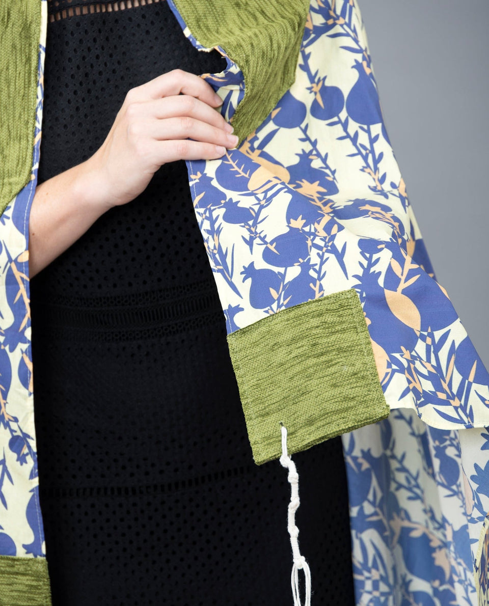 Elly Bovarnick Studios - Blue Pomegranates with Green Cotton Tallit - ModernTribe