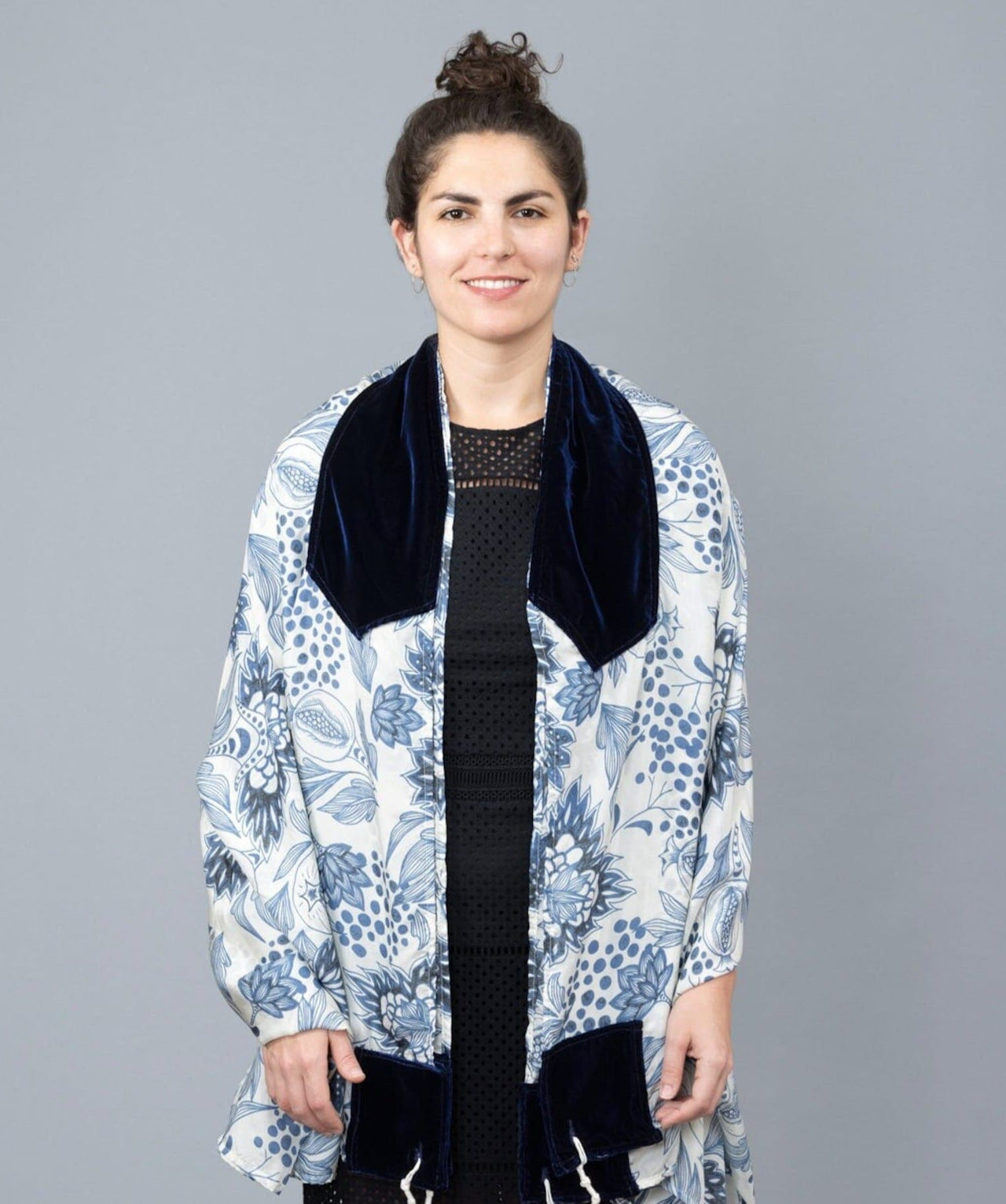 Elly Bovarnick Studios - Blue and White Pomegranate Silk Habotai Tallit - ModernTribe