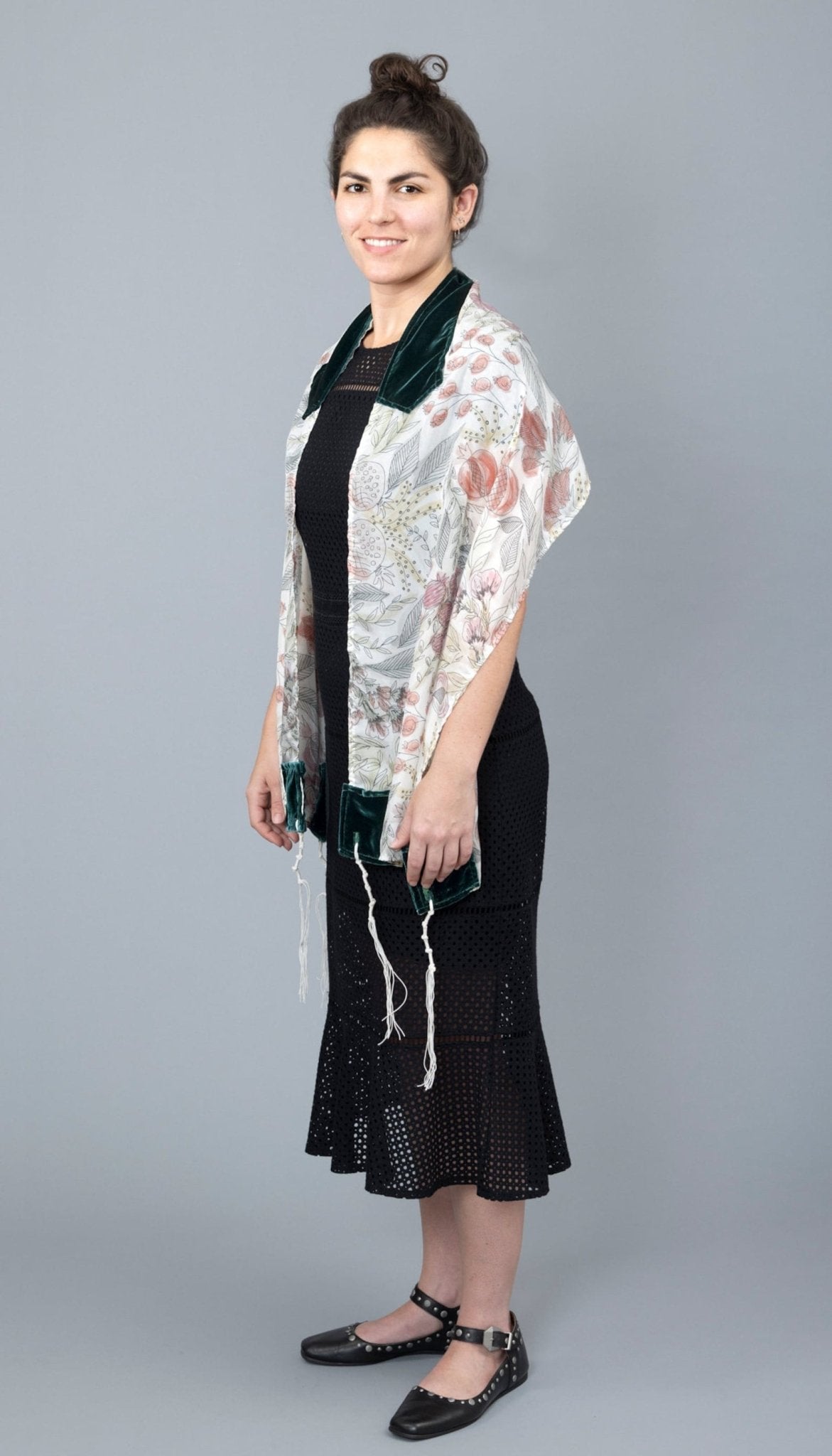 Elly Bovarnick Studios - Watercolor Pomegranates on Silk Habotai Tallit - ModernTribe