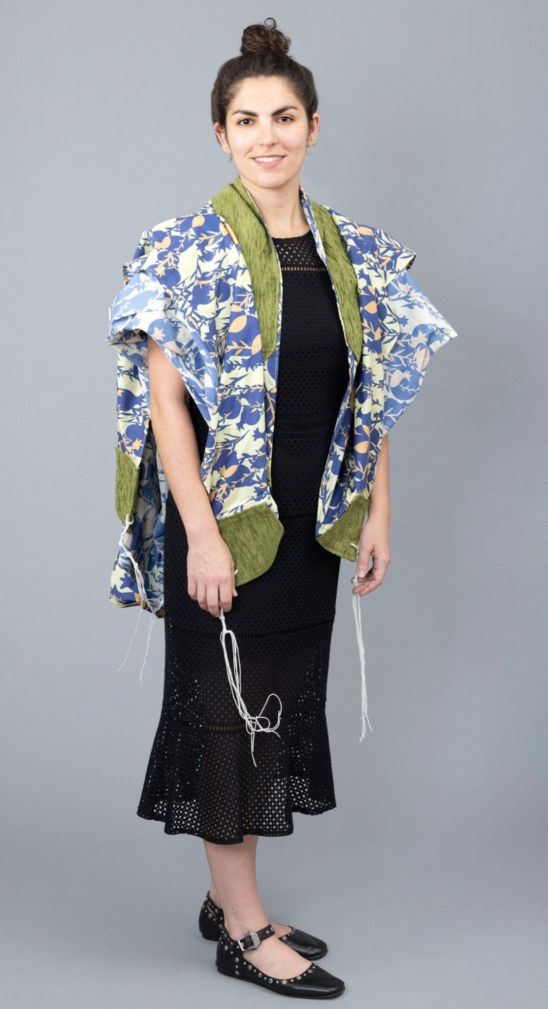 Elly Bovarnick Studios - Blue Pomegranates with Green Cotton Tallit - ModernTribe