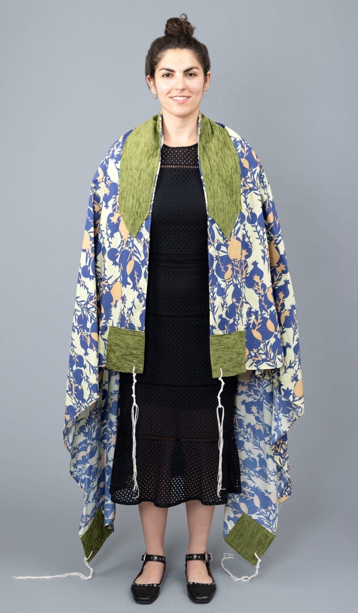 Elly Bovarnick Studios - Blue Pomegranates with Green Cotton Tallit - ModernTribe