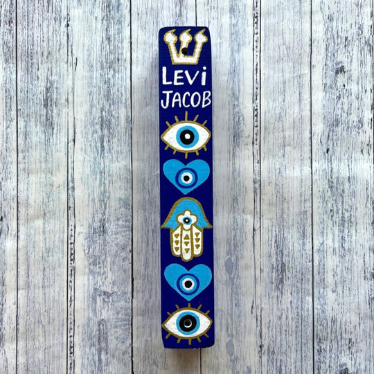 Personalized Evil Eye Mezuzah - Cobalt Blue