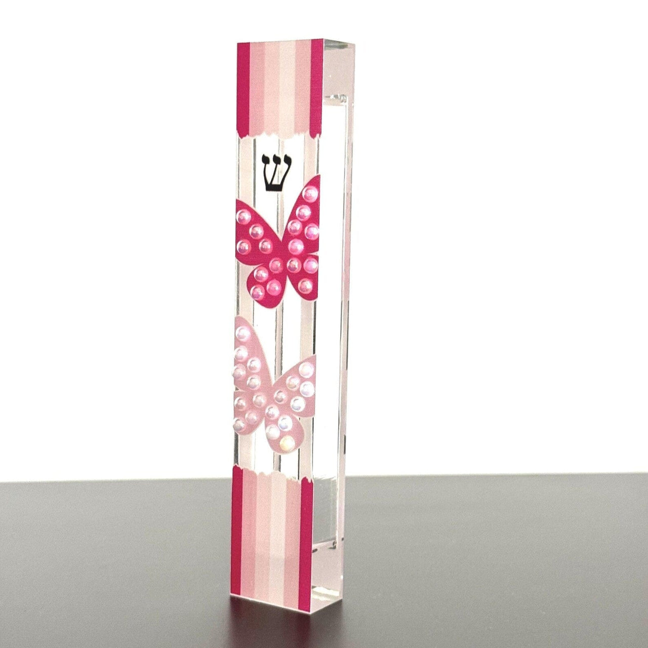 Florida-Funshine Mezuzahs Butterfly Mezuzah - Embellished Acrylic Mezuzah with faux pearls - Judaica Gift - New Baby Girl Gift - Pink Mezuzah