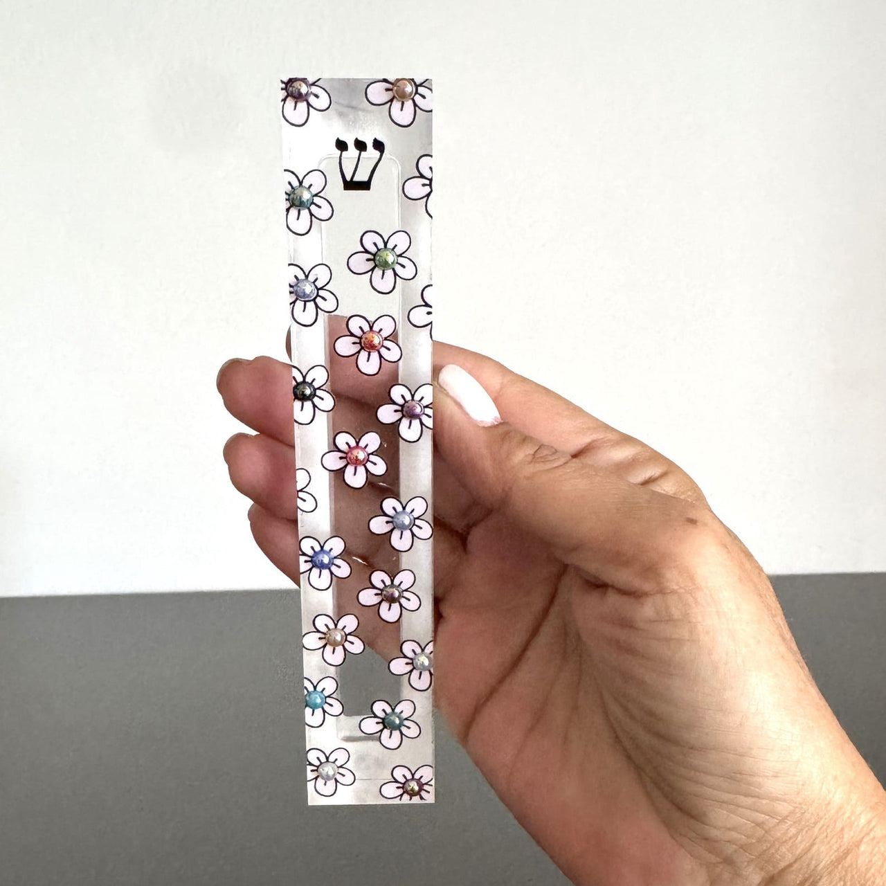 Florida-Funshine Mezuzahs Embellished Acrylic Mezuzah with light pink flower and colored pearls - Floral Judaica Gift - New Baby Gift