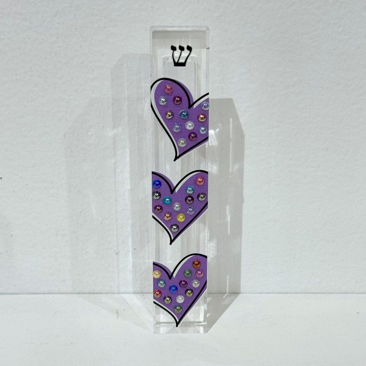 Florida-Funshine Mezuzahs Purple Hearts Mezuzah - Embellished Acrylic Mezuzah with colored pearls - Judaica Gift - Beaded Mezuzah - Girl Room Mezuzah