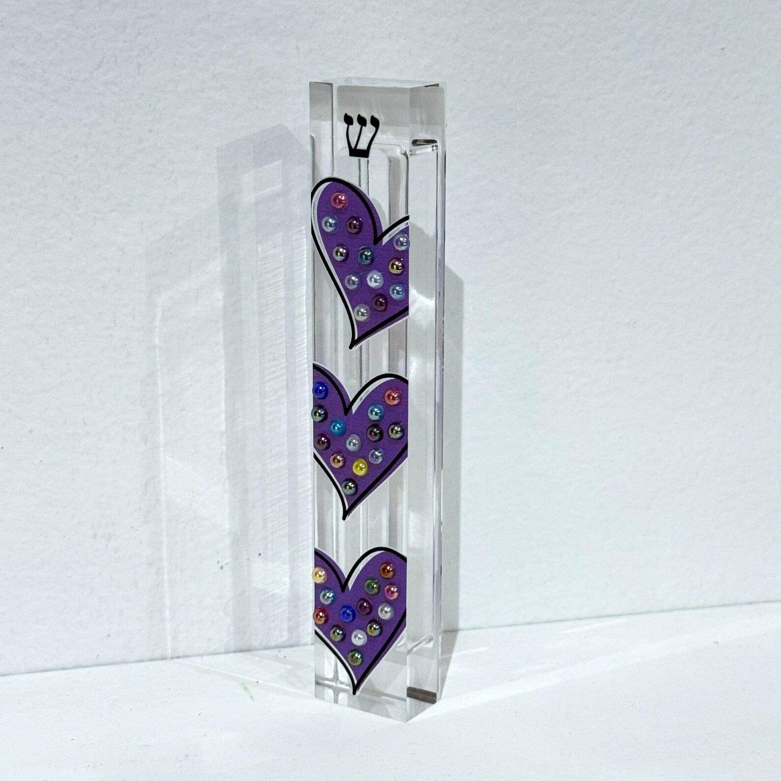 Florida-Funshine Mezuzahs Purple Hearts Mezuzah - Embellished Acrylic Mezuzah with colored pearls - Judaica Gift - Beaded Mezuzah - Girl Room Mezuzah