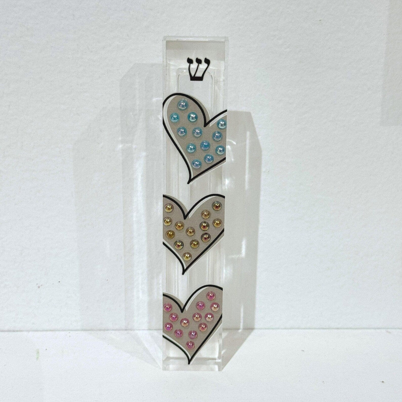 Florida-Funshine Mezuzahs Hearts Mezuzah - Embellished Acrylic Mezuzah with colored pearls - Judaica Gift - Beaded Mezuzah - Girl Room Mezuzah