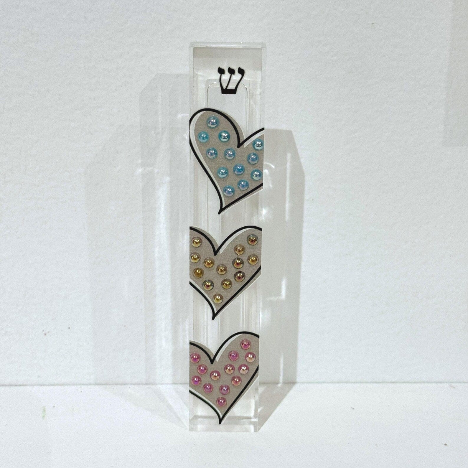 Florida-Funshine Mezuzahs Hearts Mezuzah - Embellished Acrylic Mezuzah with colored pearls - Judaica Gift - Beaded Mezuzah - Girl Room Mezuzah