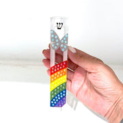Florida-Funshine Mezuzahs Rainbow and Butterfly Mezuzah - Embellished Acrylic Mezuzah with colored pearls - Judaica Gift - Beaded Mezuzah