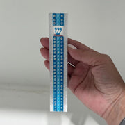Florida-Funshine Mezuzahs Blue Pearl Stripe Mezuzah - Embellished Acrylic Mezuzah with colored pearls - Judaica Gift - Beaded Mezuzah