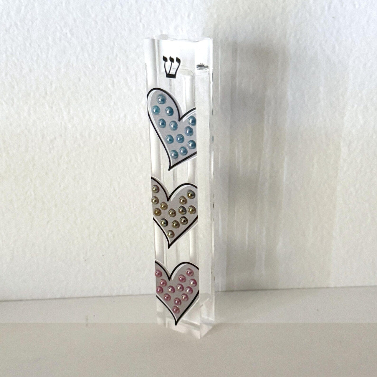 Florida-Funshine Mezuzahs Hearts Mezuzah - Embellished Acrylic Mezuzah with colored pearls - Judaica Gift - Beaded Mezuzah - Girl Room Mezuzah