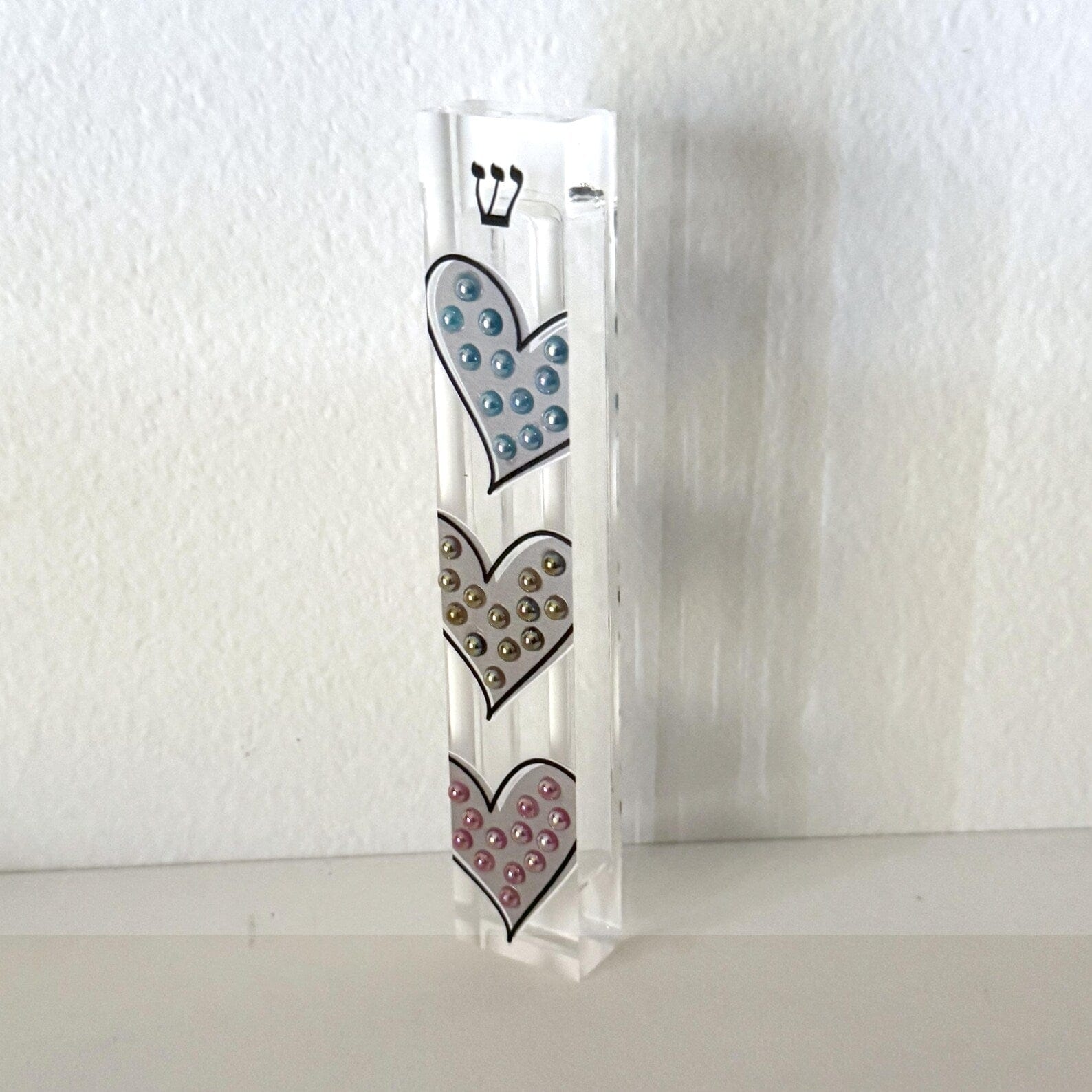 Florida-Funshine Mezuzahs Hearts Mezuzah - Embellished Acrylic Mezuzah with colored pearls - Judaica Gift - Beaded Mezuzah - Girl Room Mezuzah