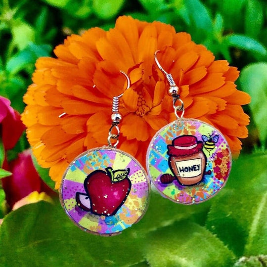 Mixed Media Glitter Apples and Honey Earrings