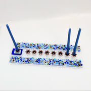 Shevi B Glass Creations - Fused Blue Glass Stone Menorah - ModernTribe