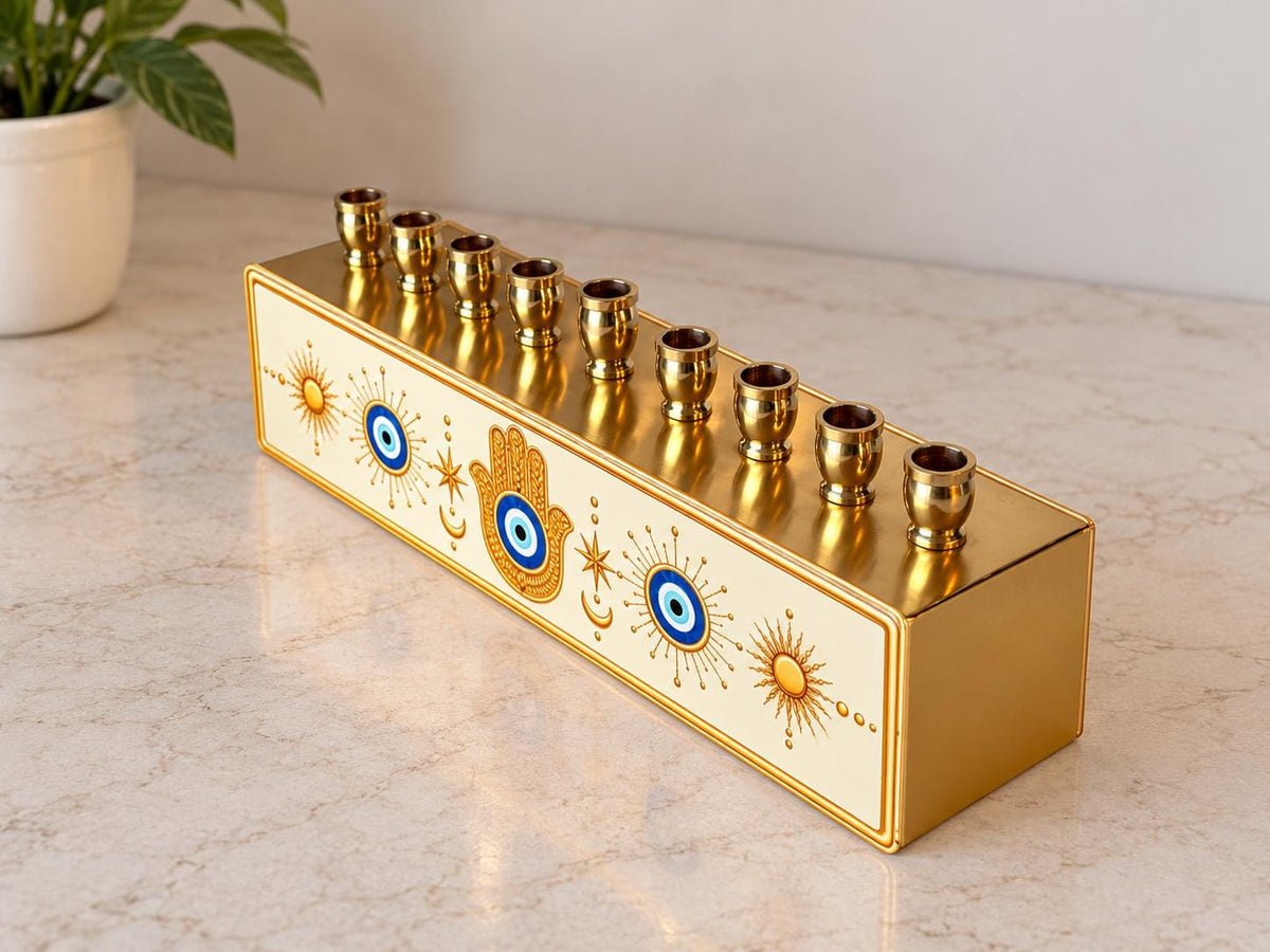Lea Joelle Handmade Menorahs Hamsa & Evil Eye Menorah