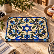 The Rabbi's Wife Trays Blue Floral Star of David Glass Menorah Drip Tray
