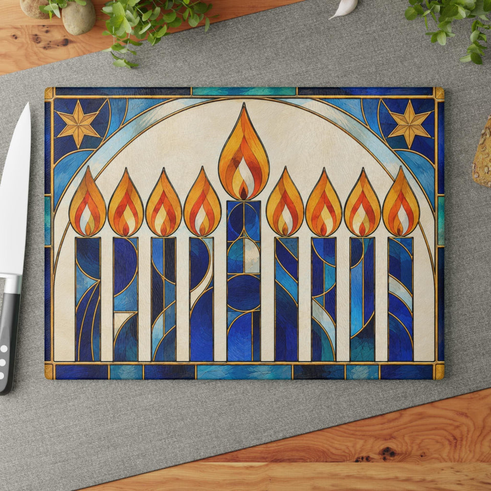 The Rabbi's Wife Trays Stained Glass Style Glass Menorah Drip Tray