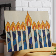 The Rabbi's Wife Trays Blue and Gold Candles Glass Menorah Drip Tray
