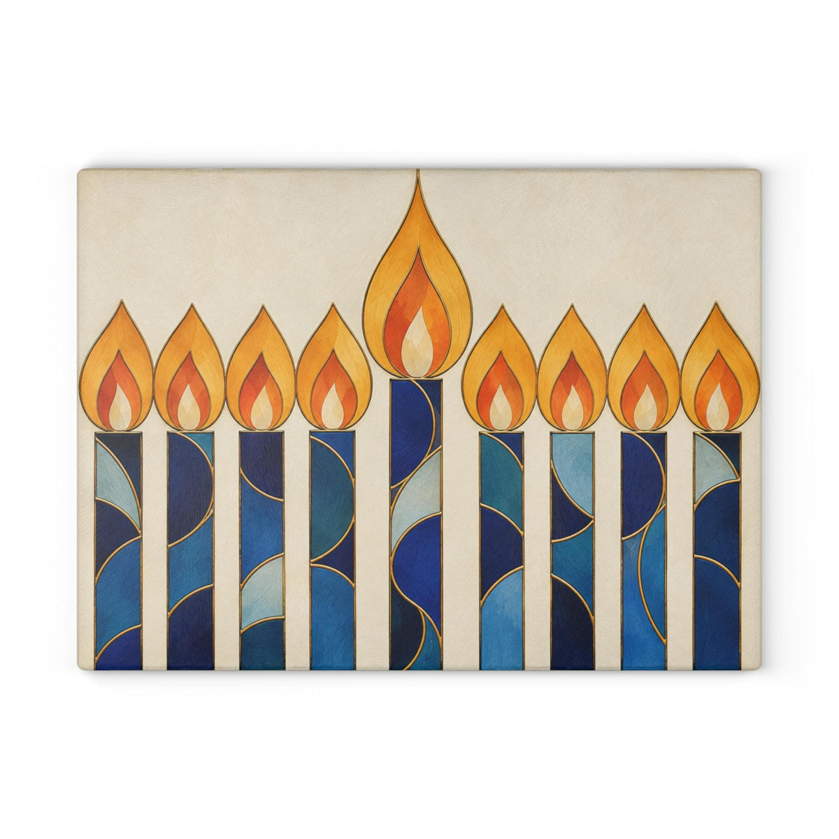 The Rabbi's Wife Trays Blue and Gold Candles Glass Menorah Drip Tray
