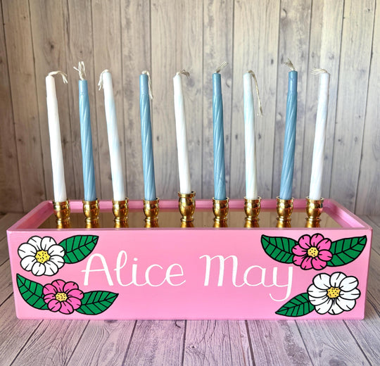 Personalized Flowers Menorah - Light Pink