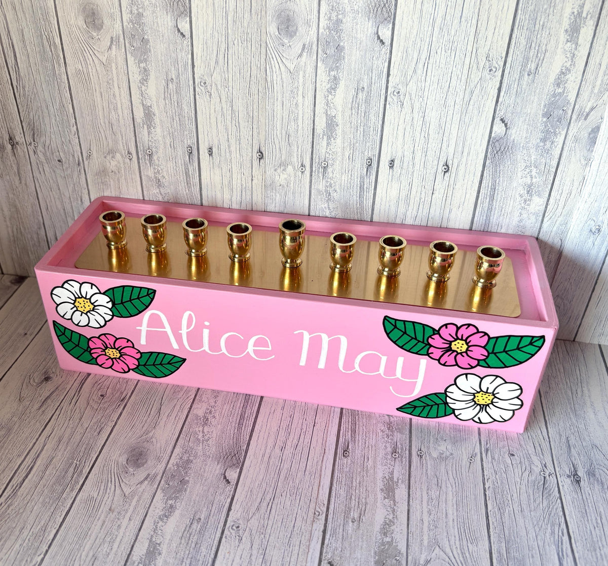 Lea Joelle Handmade Menorahs Personalized Flowers Menorah - Light Pink
