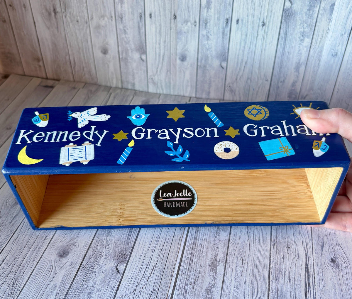 Lea Joelle Handmade Menorahs Personalized Hanukkah Symbols Menorah - Navy Blue