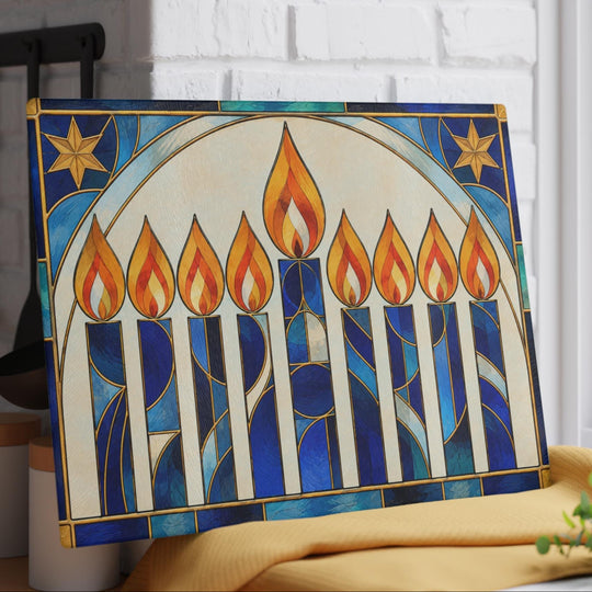 Stained Glass Style Glass Menorah Drip Tray