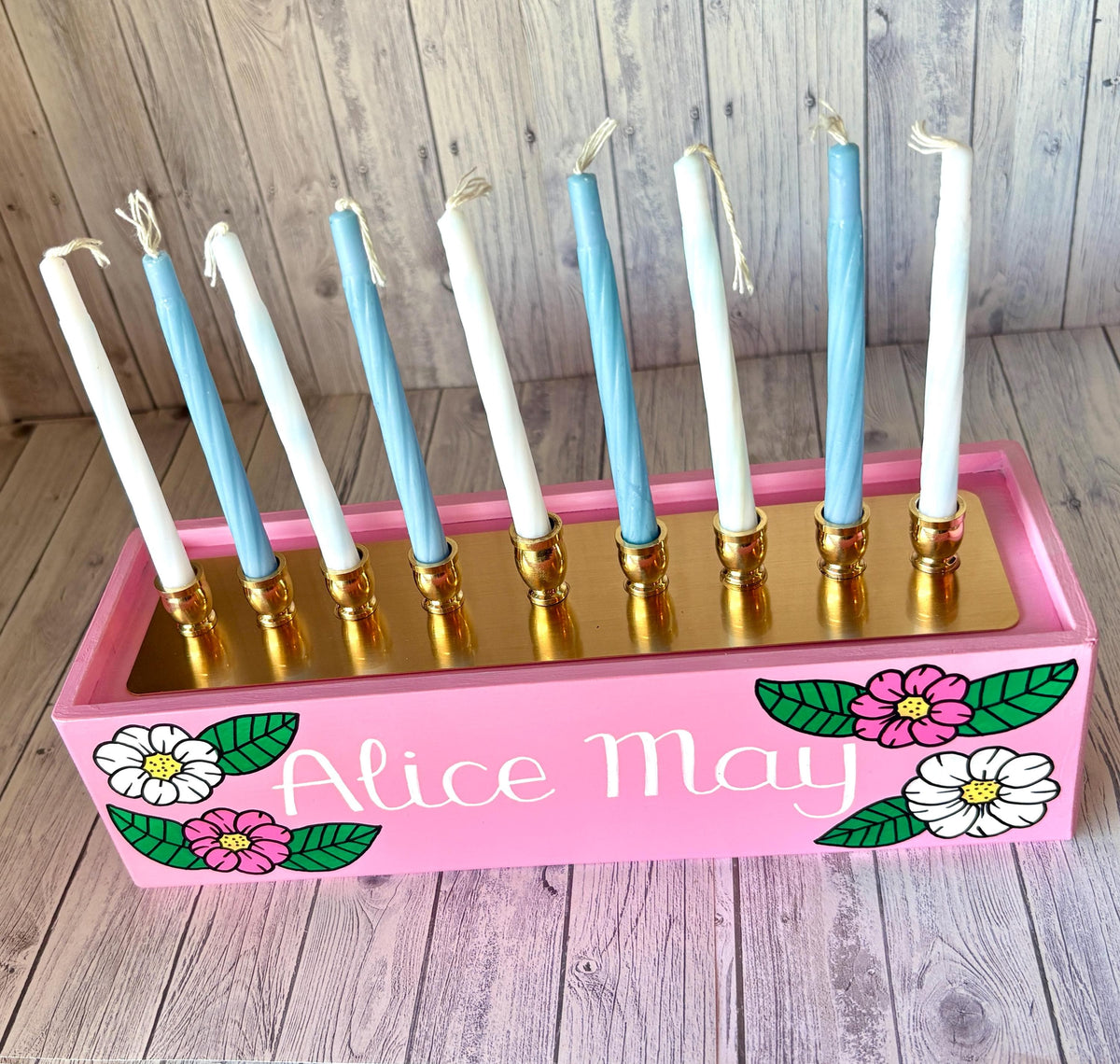 Lea Joelle Handmade Menorahs Personalized Flowers Menorah - Light Pink