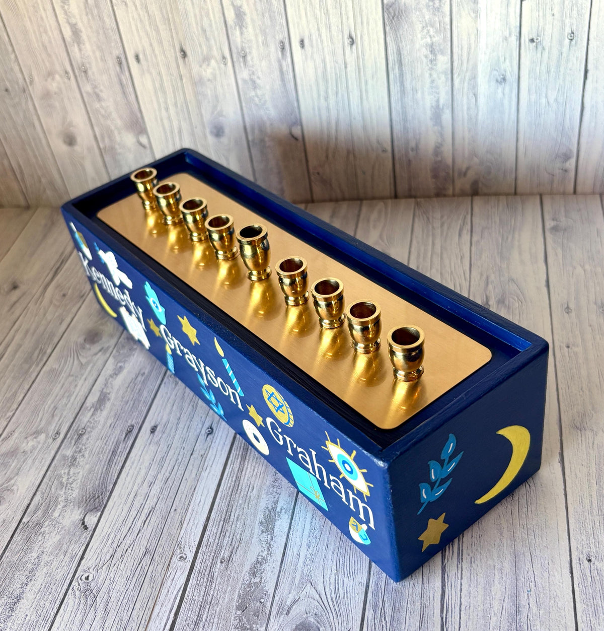 Lea Joelle Handmade Menorahs Personalized Hanukkah Symbols Menorah - Navy Blue
