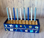 Lea Joelle Handmade Menorahs Personalized Hanukkah Symbols Menorah - Navy Blue