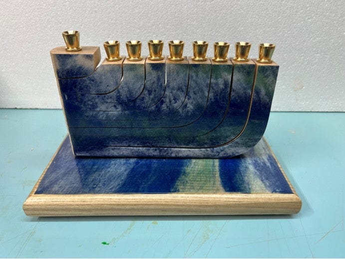Naturally Wood Creations - Shades of Blue Epoxy Menorah - ModernTribe