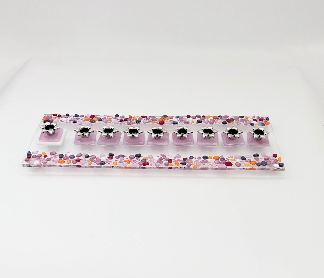 Shevi B Glass Creations Menorahs Fused Glass Menorah - Pink