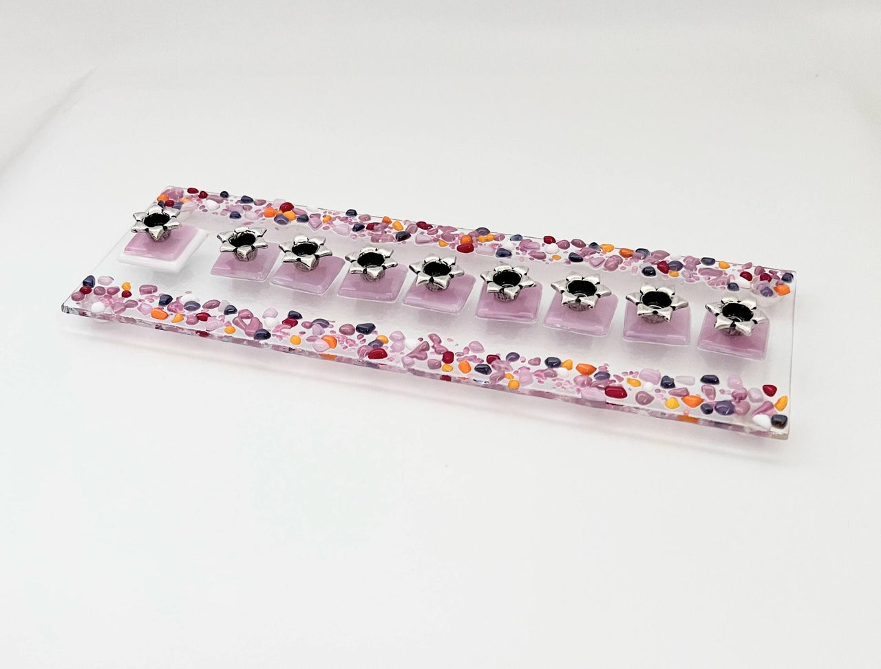 Shevi B Glass Creations - Fused Glass Menorah - Pink - ModernTribe