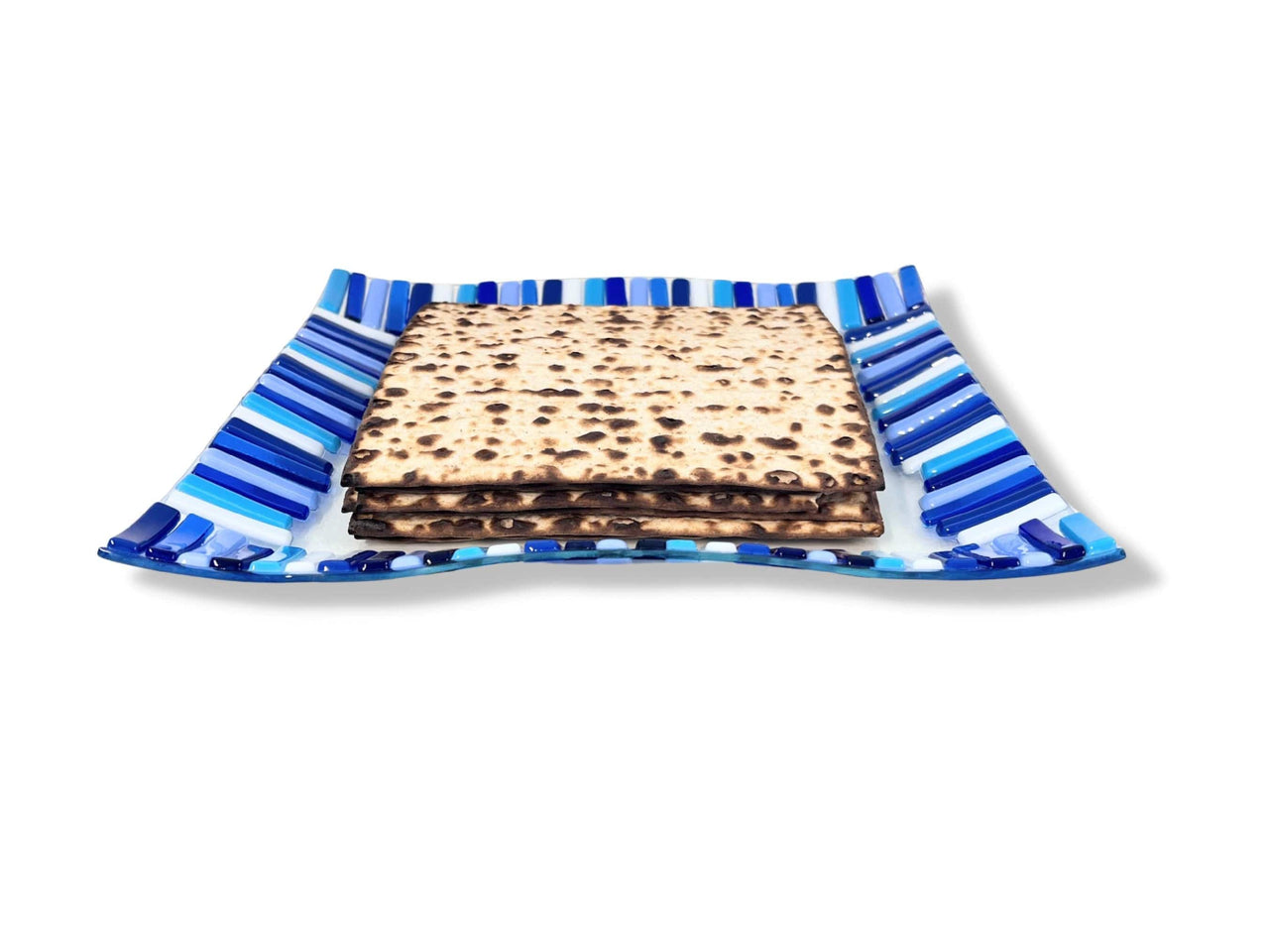 Shevi B Glass Creations - Fused Glass Matzah Tray - Blue Sticks - ModernTribe